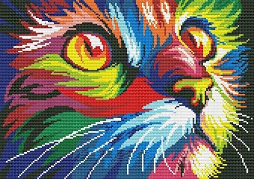 Sweethome Colorful Cat in Dark Counted Cross Stitch Kits - Sew
